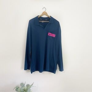 [Nike] Men's Dark Blue & Pink Long Sleeve Polo Golf Shirt